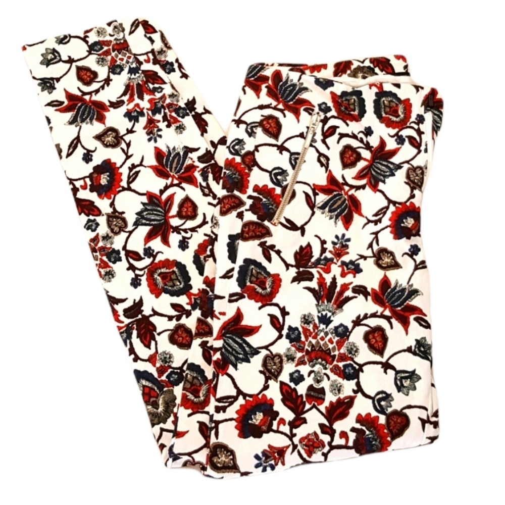 ZARA BASIC Red and White Floral Trouser Pants